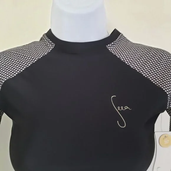 SOLD Seea Womens Top XS Doheny Rash Guard Black Colorblock Raglan Sleeve NEW - Picture 6 of 13